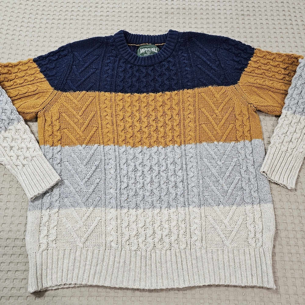 AE Super Soft Color-Block Crew Neck Sweater Men's Size XL - Picture 7 of 12